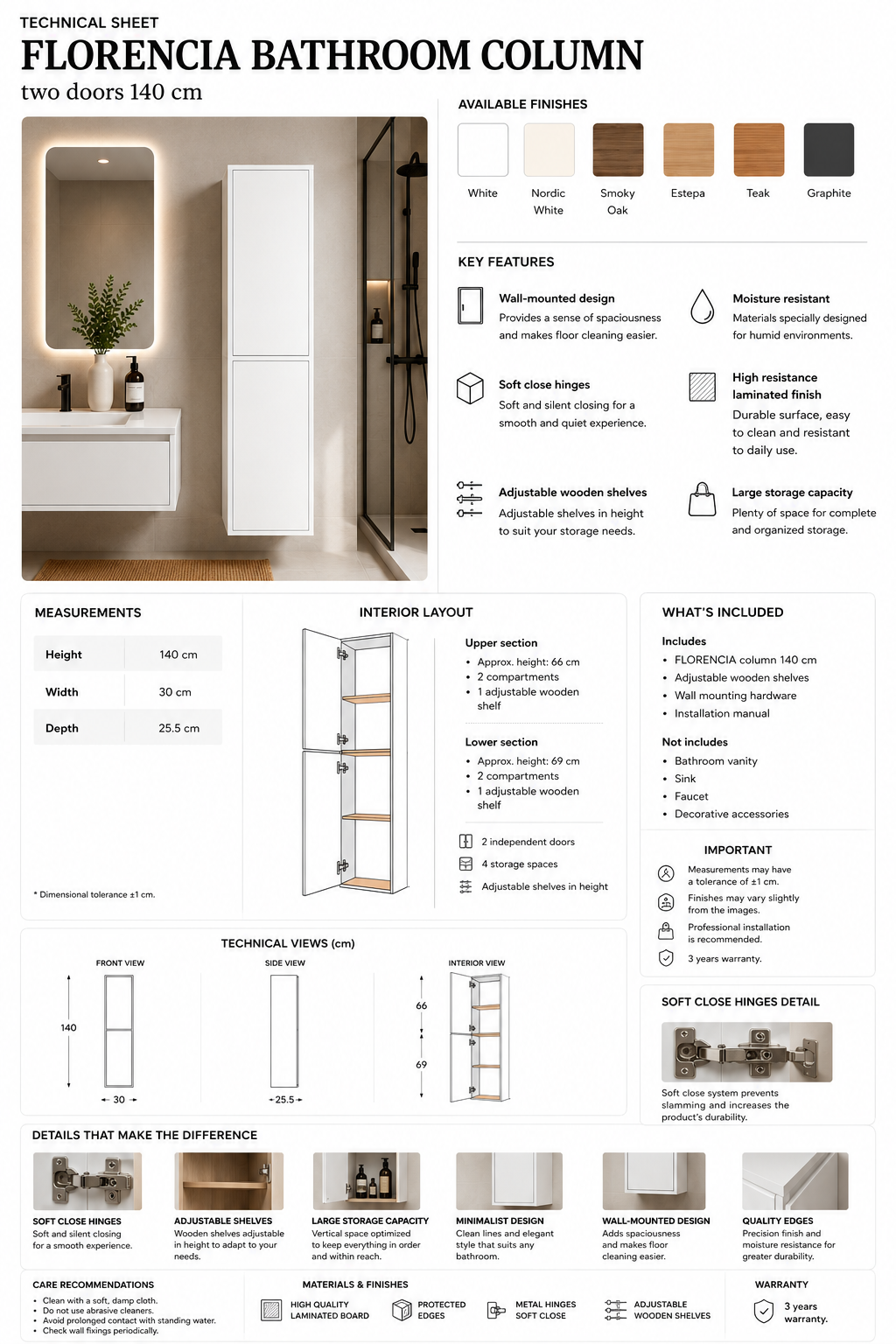 Badrumsskap FLORENCIA med två dörrar 140 cm