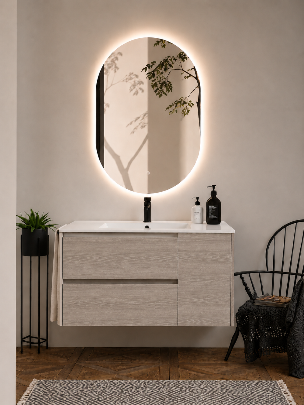 Badrumsmöbel ITACA med handfat · Ek Smoky