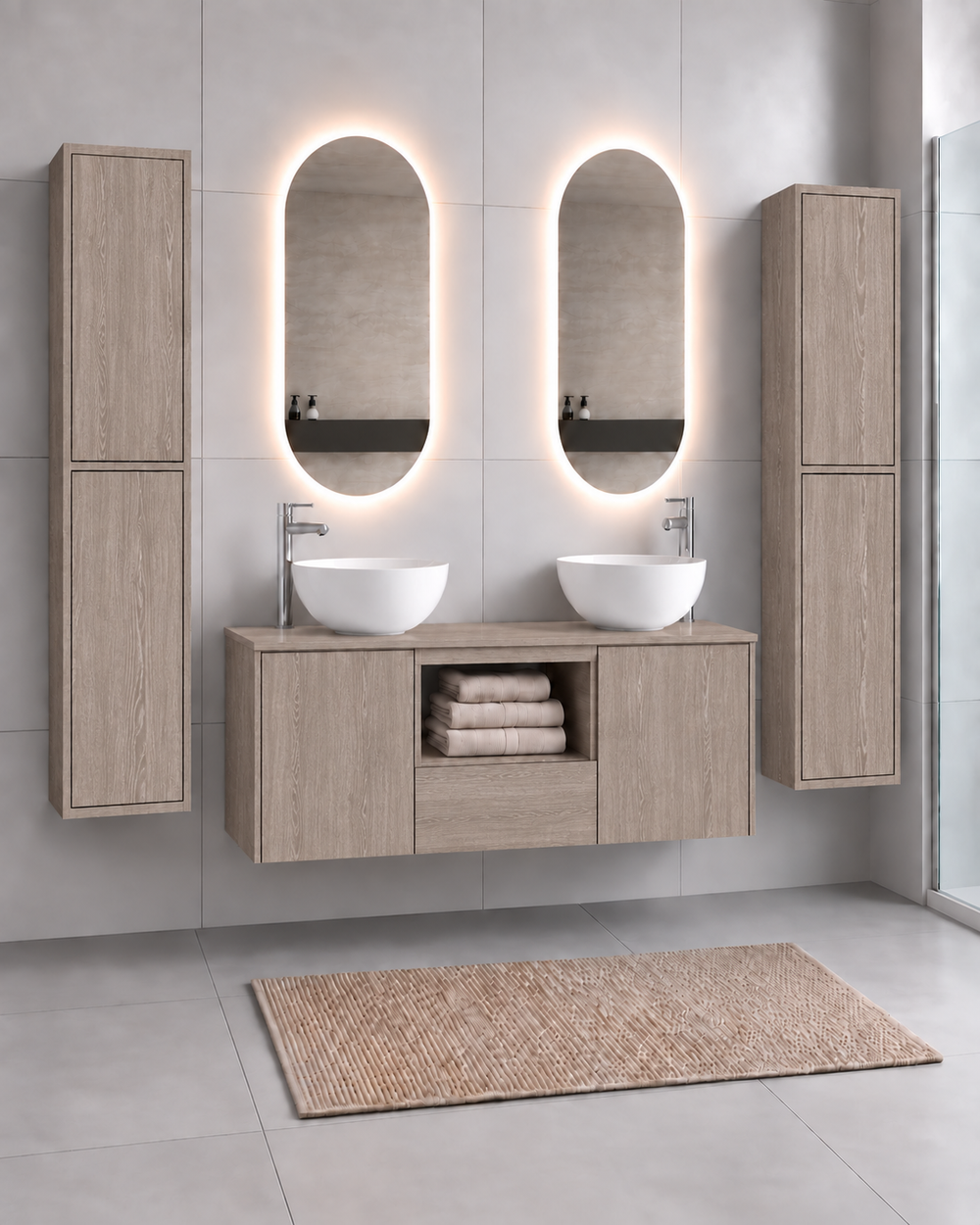 Badrumsmöbel AMALFI 120 DOBLE med 2 tvättställ · Ek Smoky